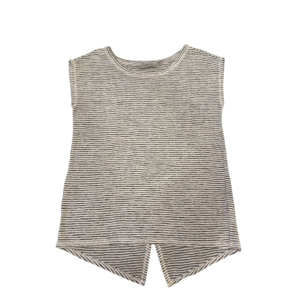 Athleta Striped Sleeveless Knit Top With Split Back Detail XXS Gray/White